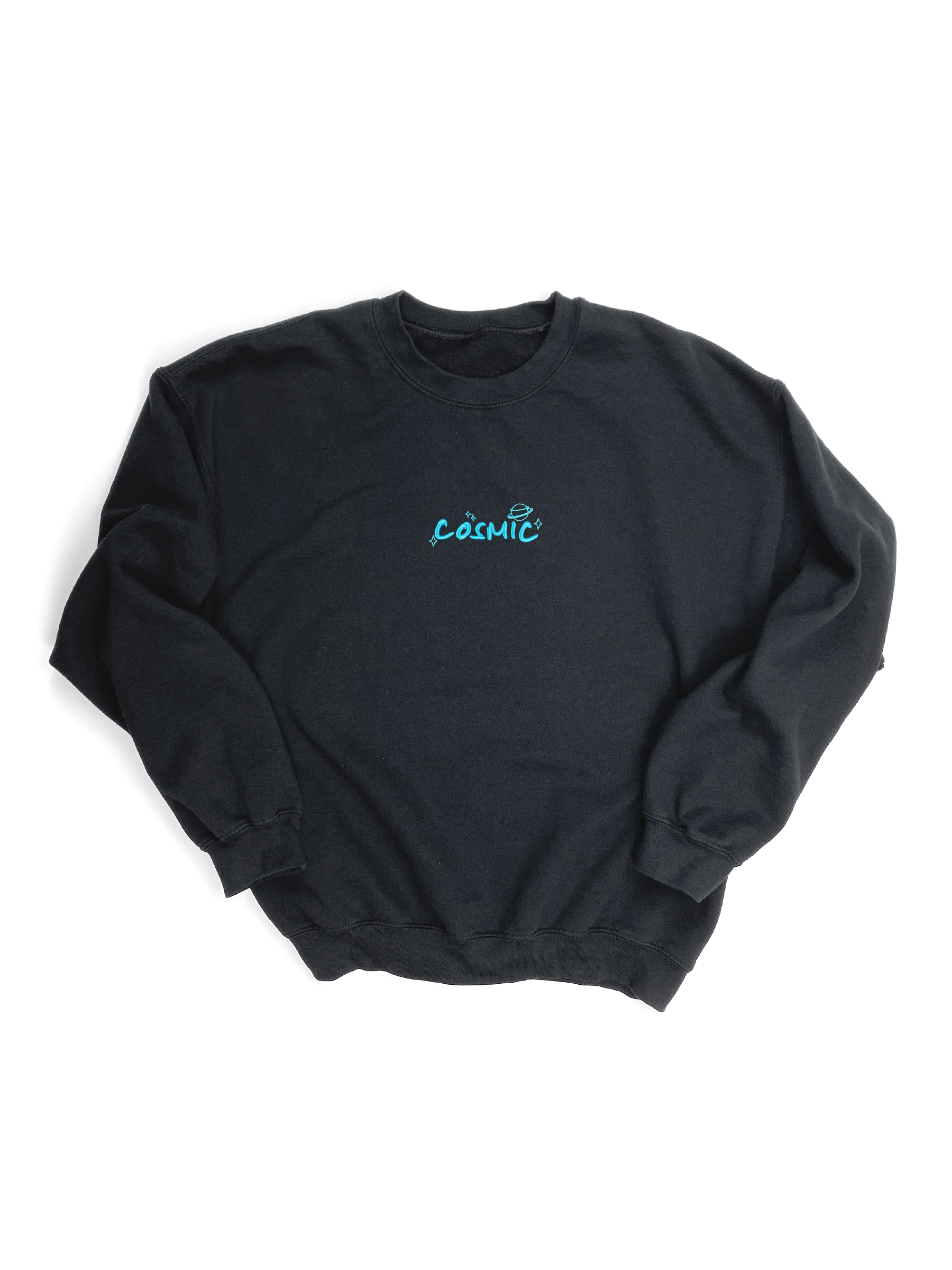 COSMIC EMBROIDERED BLACK CREWNECK SWEATSHIRT