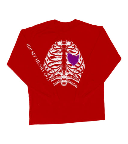 RIP MY HEART OUT GLOW IN THE DARK LONG SLEEVE TEE RED